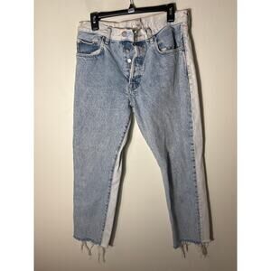 MNG Two Toned Blue Jeans Button Fly Raw Hem Size 8